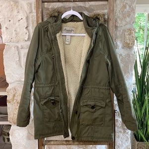 Green hooded coat
